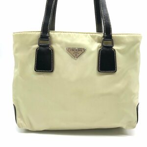 1円 PRADA プラダ 三角ロゴ テスート ナイロン ハンド バッグ クリーム系 a2249