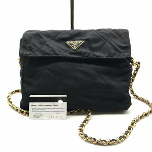 1円 良品 PRADA プラダ 三角ロゴ テスート キルティング ナイロン チェーン ショルダー バッグ ブラック a1662