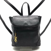 YSL イヴサンローラン ロゴチャーム 総柄 ミニ リュック バッグ ブラック 良品 a2358_画像1