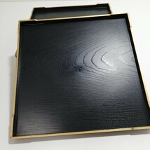 合成漆器 板目 金縁 四方盆 16.5cm×16.5cm 5枚セット 未使用品 [ お盆 正角盆 菓子皿 菓子盆 茶懐石 トレー ]_画像8