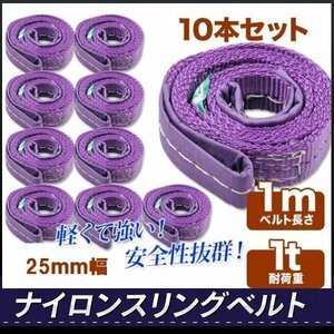 ★送料無料★ ナイロンスリングベルト 1ｍ×1000kg×25mm 耐荷重1ｔ★荷揚げ 吊り上げ 吊り下げ 玉掛け運搬に【10本セット】