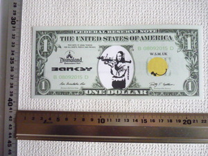  free shipping * Bank si-Banksy 1 dollar * genuine work guarantee * canvas cloth * autograph equipped *Dismalandtizma Land C11