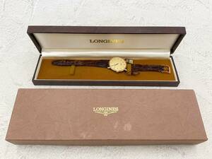 ◇腕時計◆LONGINES ロンジン 645 自動巻き ラウンド 金文字盤 ゴールド 革ベルト 化粧箱付き 稼働品