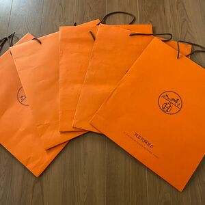 エルメス　ショッパー　 紙袋 HERMES ショップ袋 ブランド紙袋 バッグ プレゼント ギフト オレンジ　５枚セット