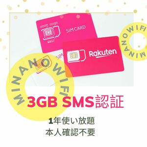 楽天プリペイドsimカード　月3GB高速データ通信専用 SMS受信可 データSIM SMS認証