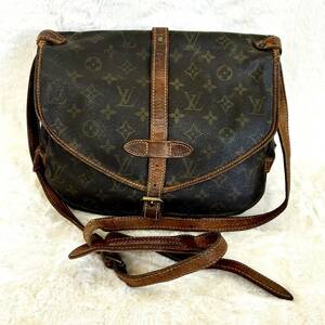 △LOUIS VUITTON ルイヴィトン ソミュール30 モノグラム M42256 ショルダーバッグ キャンバス PVC ブラウン レザー/管理020902B21-01260001