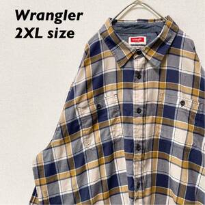 ラングラー　長袖シャツ　チェック　ワークシャツ　男女兼用　2XLサイズ　wrangler ユニセックス　大きいサイズ　ビッグシルエット　総柄