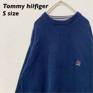 トミーヒルフィガー　ニット　セーター　無地　刺繍ロゴ　男女兼用　ネイビー　Sサイズ　ユニセックス　Tommy hilfiger