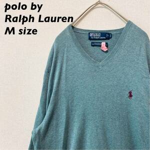 90s ポロバイラルフローレン　ニット　セーター　無地　男女兼用　Mサイズ　polo by Ralph Lauren プレーン　ユニセックス　緑色