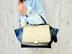 極美品 CELINE セリーヌ トラペーズ ハンドバッグ ショルダーバッグ バッグ レザー×スエード マルチカラー 2WAY 68143Y