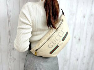 美品 GUCCI グッチ インターロッキング シェリーライン ボディバッグ ウエストポーチ バッグ レザー×キャンバス ベージュ メンズ 69027