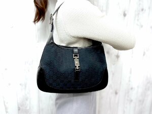 極美品 GUCCI グッチ GGキャンバス ジャッキー ハンドバッグ ショルダーバッグ バッグ キャンバス×レザー 黒 68340