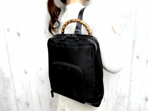 極美品 GUCCI グッチ バンブー ショルダーバッグ ハンドバッグ ワンショルダー バッグ ナイロンキャンバス×レザー 黒 68388