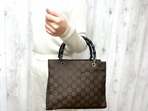 極美品 新品同様　GUCCI グッチ バンブー GG柄 ハンドバッグ バッグ ナイロンキャンバス 茶×黒 68440