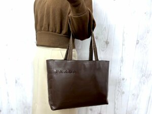 極美品 PRADA プラダ トートバッグ ハンドバッグ バッグ レザー×ナイロンキャンバス 茶 A4収納可 68758