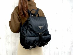 極美品 PRADA プラダ テスート リュックサック バッグ ナイロン×レザー×ナイロンキャンバス 黒 65283