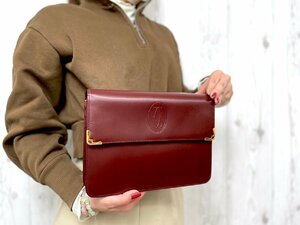 極美品 新品同様 Cartier カルティエ マストライン クラッチバッグ セカンドバッグ ハンドバッグ バッグ レザー ボルドー メンズ 68690