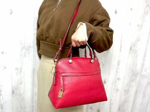 極美品 FURLA フルラ パイパー ハンドバッグ ショルダーバッグ バッグ レザー 赤 2WAY 68594