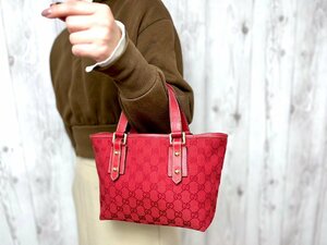 極美品 GUCCI グッチ GGキャンバス ミニバッグ ハンドバッグ バッグ キャンバス×レザー 赤 68582