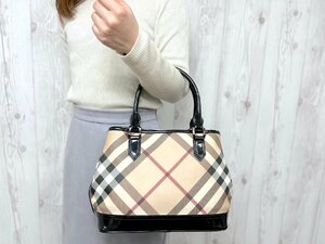 極美品 BURBERRY ESTABLISHED バーバリー エスタブリッシュド ノバチェック トートバッグ ハンドバッグ バッグ PVC×パテントレザー 68869