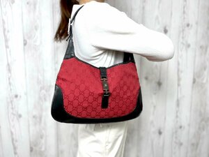 極美品 GUCCI グッチ ジャッキー GGキャンバス ハンドバッグ ショルダーバッグ バッグ キャンバス×レザー 赤×黒 68871