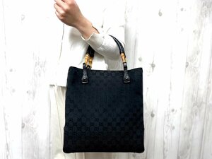 極美品 GUCCI グッチ バンブー GGキャンバス トートバッグ ハンドバッグ バッグ キャンバス×レザー 黒 68939