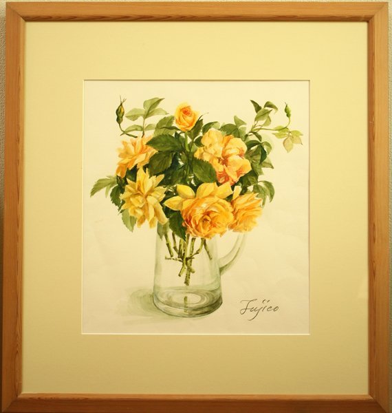 ★Réduction du prix final◆Fujiko Hashimoto Fleur jaune Artiste populaire Art original rare ! Réalisme Aquarelle Fujico Hashimoto★, peinture, aquarelle, peinture nature morte