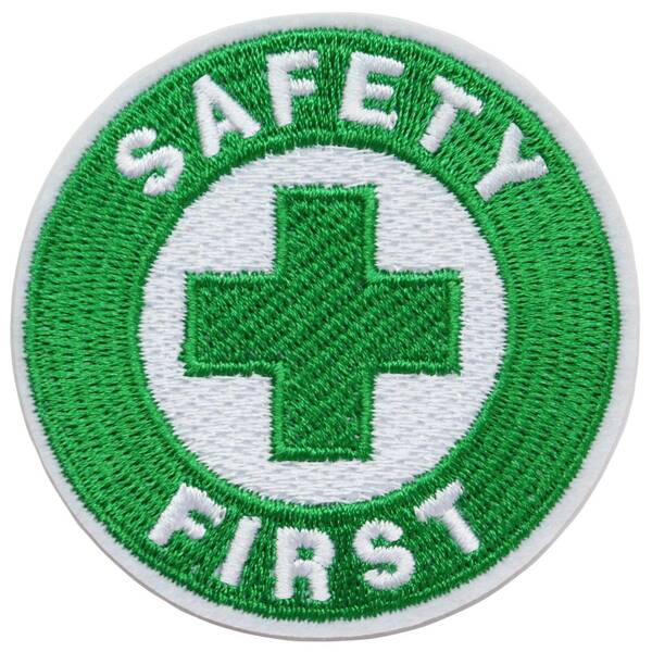 ワッペン 安全第一と緑十字 SAFETY FIRST アイロン接着 説明書（日本語）付き 刺繍パッチ 直径6.5cm