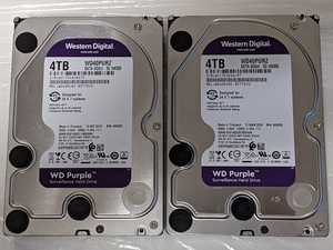 WESTERN DIGITAL Purple WD40PURZ SC HA500 2個セット 4TB x2 8TB 3.5インチ SATA HDD WD ウェスタンデジタル パープル 【中古】