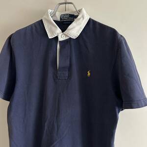 90s Polo by Ralph Lauren ポロバイラルフローレン CUSTOM FIT ラガーシャツ 半袖 L ワンポイント 刺繍 古着 ヴィンテージ 大きめ