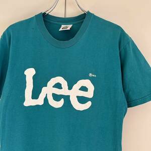 90s Lee リー USA製 ロゴプリント Tシャツ M デカロゴ ターコイズ 古着 ヴィンテージ