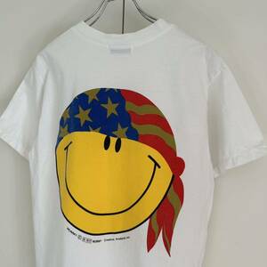 90s MUMMY creative products, inc スマイル プリント Tシャツ S-M程度 袖裾シングル 大判プリント 古着 ヴィンテージ