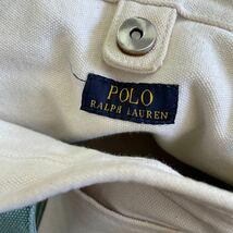 POLO RALPH LAUREN ポロ ラルフローレン トートバッグ ハンドバッグ　キャンバス アイボリー×グリーン　ミニサイズ_画像8