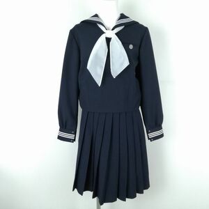 1円 セーラー服 スカート スカーフ 上下3点セット Zippy 冬物 白3本線 女子 学生服 東京都立駒場高校 紺 制服 中古 ランクC EY2161