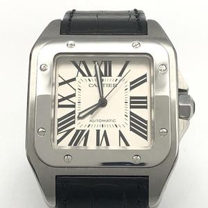 【中古】Cartier サントス100 LM 腕時計 W20073X8 ブラック カルティエ[240010419824]