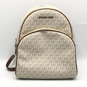 【中古】MICHAEL KORS ABBEY LG BACKPACK リュック ホワイト ブラウン マイケルコース[240010417922]