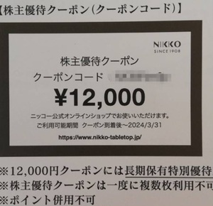 ★即決歓迎★NIKKO　株主優待クーポン券　12000円分　2024・3・31まで　送料無料