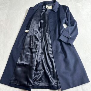 ◆極美品◆希少L〜LLサイズ Aquascutum アクアスキュータム アンゴラ混 チェスターコート メンズ 裏地ロゴ ビジネス 紺 ネイビー ロング丈 