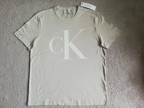新品未使用！ カルバンクライン メンズ ckロゴ Tシャツ Lサイズ ベージュ/ホワイト 半袖 カットソー Calvin Klein