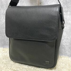 １円〜 極美品 ダンヒル dunhill メンズ ショルダーバッグ メッセンジャー ビジネス レザー 本革 斜め掛け ブラック 現行 ロゴ