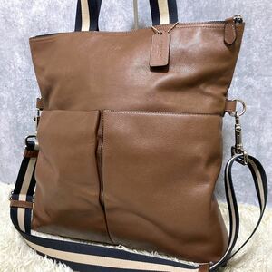 1円〜 美品 コーチ coach メンズ ビジネス ショルダーバッグ ヘリテージ 2way レザー 本革 ブラウン 茶 斜め掛け 通勤 通学 トートバッグ