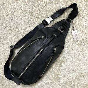 1円〜 美品 COACH コーチ トンプソン ボディバッグ ショルダーバッグ レザー ブラック 黒 メンズ　メッセンジャーバッグ スリングバッグ