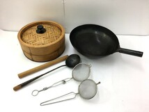 【同梱不可】【140】中古品 中華鍋 せいろ おたま めん棒 セット ※現状品 使用感多々_画像1