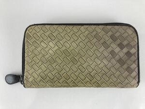 【THI001】BOTTEGA VENETAボッテガヴェネタ レザー 革 ラウンドファスナー 長財布 編み込み 小銭入れ 黄緑 114076 VN481