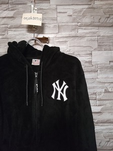 men's G354 MLB メジャーリーグ New York Yankees ニューヨーク・ヤンキース パイル地 ジップアップ パーカー LL ブラック