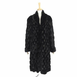 美品【 ETERNA FURS★レア 】高級毛皮　生地×ブラックミンク◆ロングコート　着丈：106cm　襟元：ボタン付き　カーキ×ブラック◆T499T