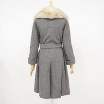 美品【 YANASE / Hobson / ベルト仕様 】高級毛皮 ウール/カシミヤ100％×フォックス ◆ロングコート 100cm丈 ◆グレー×クリーム ◆T575Y_画像6