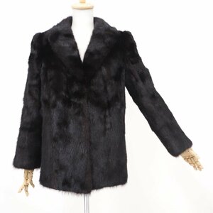 美品【 FUR FLASH / BIGサイズ / ベーシック 】高級毛皮 ブラックミンク ◆ハーフコート 70cm丈 ◆黒色に近いDB ◆サイズ 13号 ◆T620Y