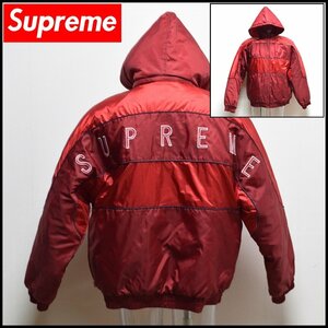 美品 シュプリーム ジャケット Sports Piping Puffy jacket Lサイズ レッド 背面ロゴ 着丈約70cm 袖丈約68cm Supreme