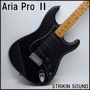 Aria Pro II エレキギター STRIKIN SOUND 全長約101cm ブラック 弦高6弦約3.5mm 1弦約2mm ハードケース付属 アリアプロ マグナ